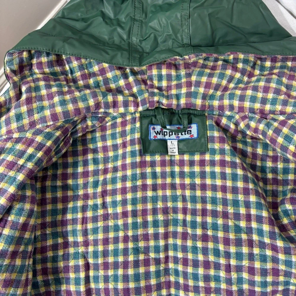 Vintage Wippette Vinyl‎ Raincoat Jacket Waterproof Green Flannel Plaid Lined